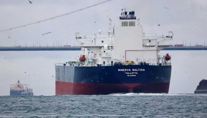 The Maltese-flagged crude oil tanker Minerva Baltica sails in the Bosphorus, on its way to the Black Sea, in Istanbul, Turkey, December 5, 2022. — Reuters