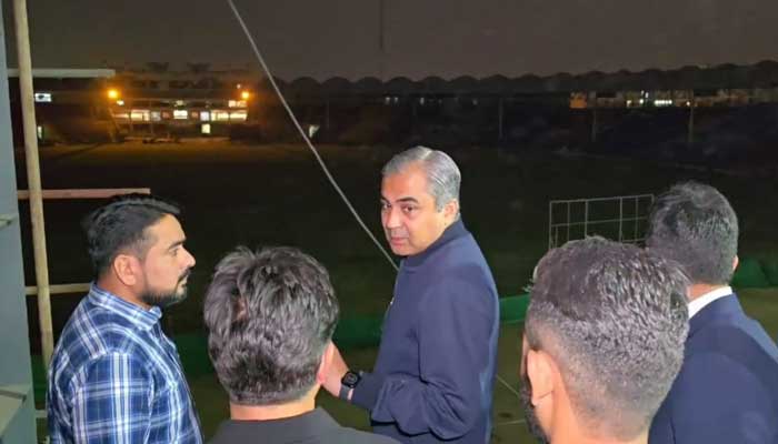 PCB Chairman Mohsin Naqvi reviews construction work at Karachis National Stadium on December 4, 2024. — Reporter