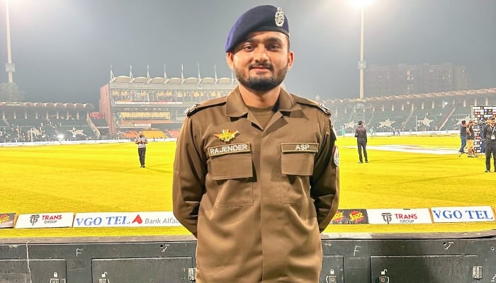 Rajender Meghwar is photographed at the Gaddafi Stadium in Lahore. — Facebook/@RajenderPSP/File