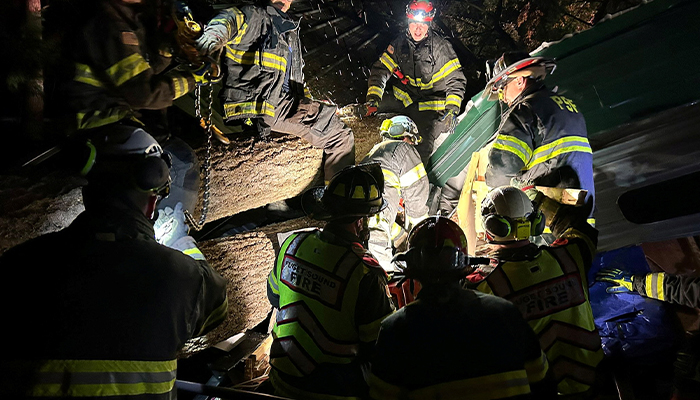 Firefighters and paramedics rescuing two trapped people, during a powerful storm called a bomb cyclone struck US and Canada, in Maple Valley, Washington, US, November 19, 2024. — Reuters