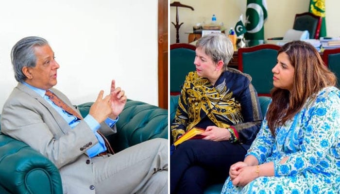 Federal Minister for Human Rights Azam Nazeer Tarar (Left) meets Meta Global Head for Human Rights Policy, Miranda Sissons in Islamabad, December 6, 2024. — Facebook/@SenAzamNazeerTarar