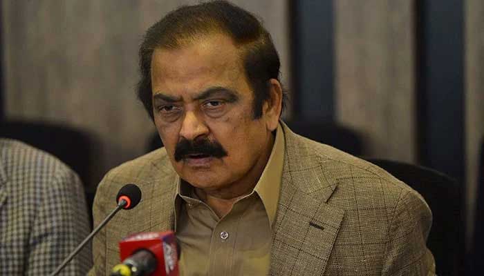 Adviser to Prime Minister on Political Affairs Rana Sanaullah speaks during a press conference in Islamabad. — AFP/File