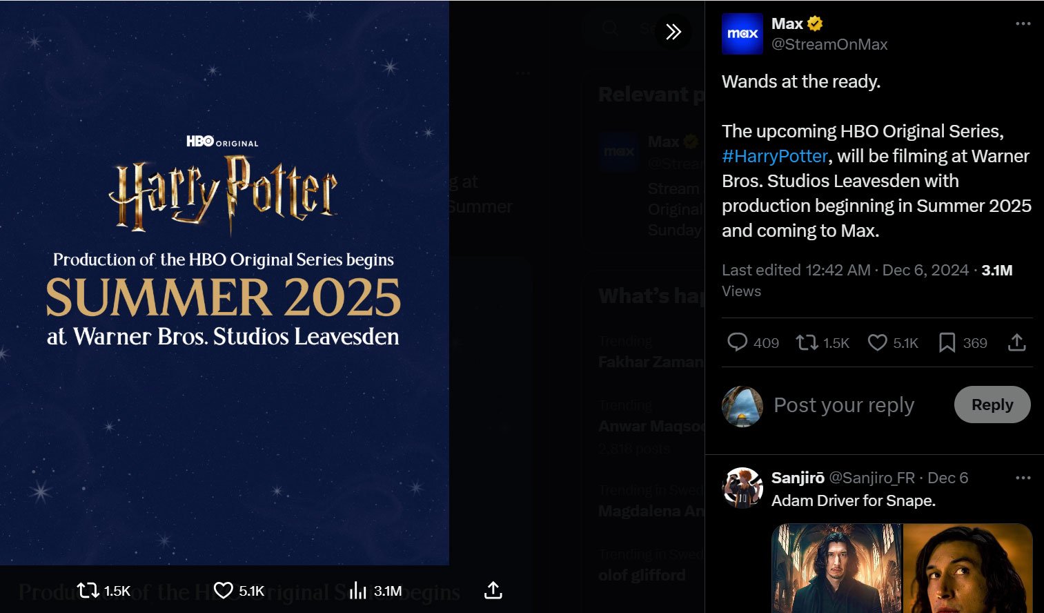 HBO drops major ‘Harry Potter news