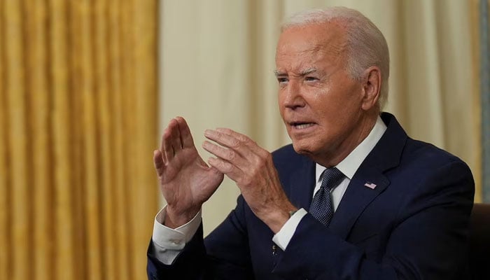 US President Joe Biden delivers an address to the nation from the Oval Office of the White House in Washington, DC on July 14, 2024. — Reuters