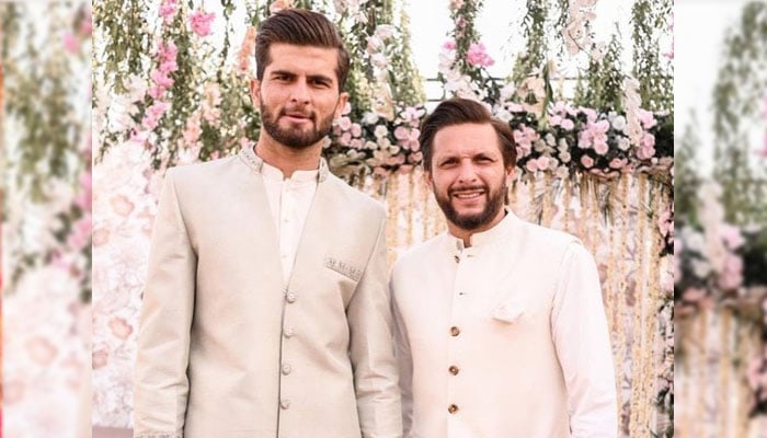 Pacer Shaheen Shah Afridi and former cricketer Shahid Afridi during Nikah ceremony in Karachi on February 3, 2023. — Instagram@ishaheenafridi10