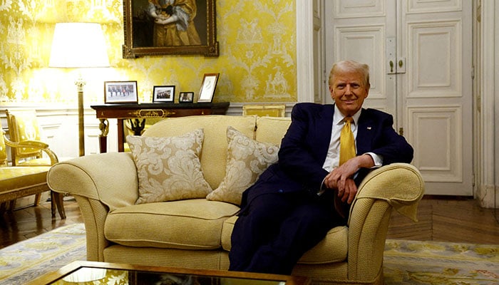 US President-elect Donald Trump attends a meeting with Britains Prince William, Prince of Wales (not seen), at the UK Ambassadors Residence in Paris on December 7, 2024. — Reuters