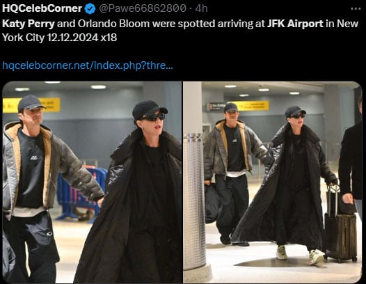 Katy Perry was spotted with fiancé Orlando Bloom at JFK Airport