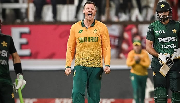 South Africas George Linde celebrates after taking a wicket against Pakistan on December 10, 2024. — Instagram/proteasmencsa