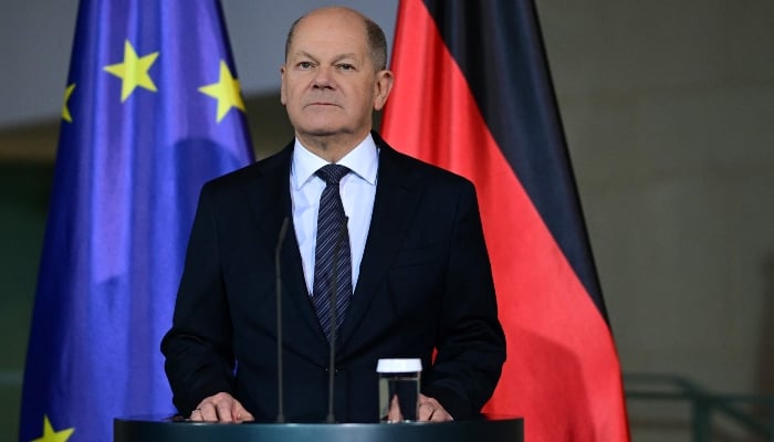 German Chancellor Olaf Scholz gives a statement, on December 11, 2024 at the Chancellery in Berlin, Germany. — AFP