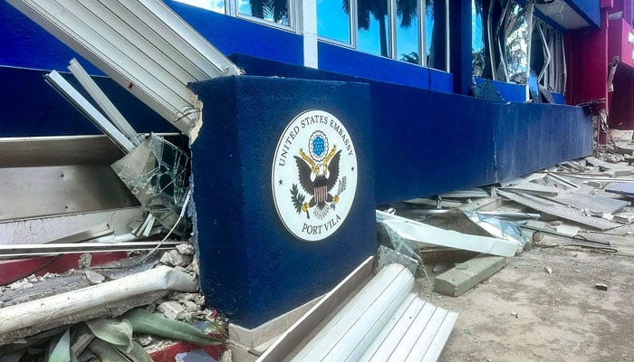 A general view of the damage incurred by the building housing the United States Embassy in  Port Vila, Vanuatu after a powerful earthquake hit the Pacific island on December 17, 2024. — AFP