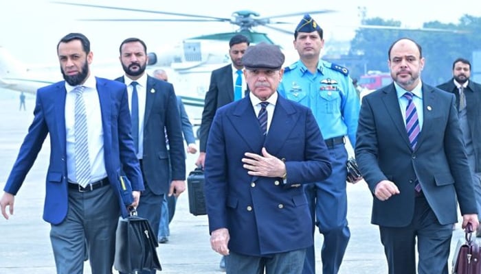 Prime Minister Shehbaz Sharif departs for Egypt, on December 18, 2024. — APP