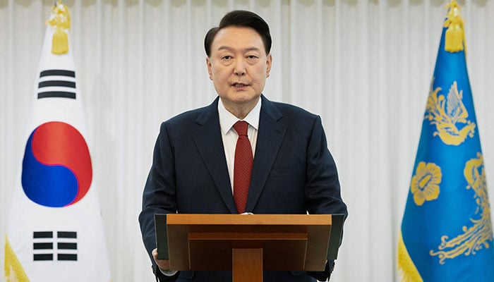 This handout photo taken on December 14, 2024 and released by the South Korean Presidential Office shows President Yoon Suk Yeol giving a public address from his official residence in Seoul. — Reuters