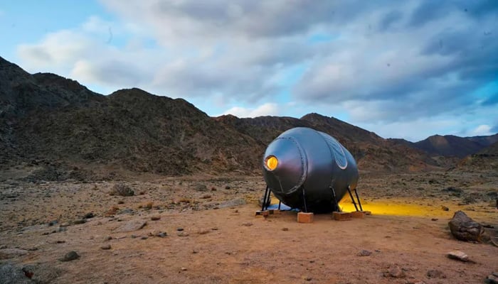 The egg-shaped structure of Habitat-1 sitting on the barren land of Ladakh in Himalaya mountain range, India. — AAKA space studio/file