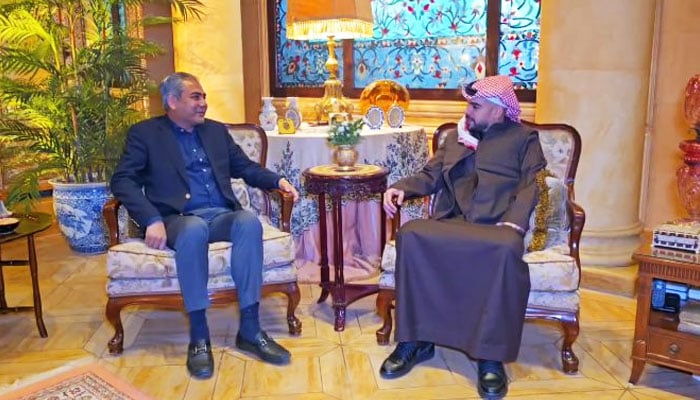 Pakistan Cricket Board (PCB) Chairman Mohsin Naqvi meets Saudi Arabian Cricket Federation (SACF) Chairman Prince Saud bin Mishal Al Saud on December 18, 2024. — APP