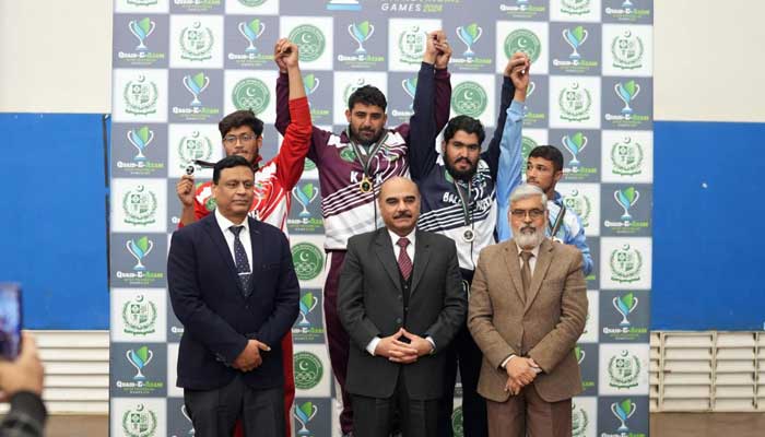 Players celebrating after contesting in Judo competition at Amir Khan Boxing Hall, Islamabad, December 18, 2024. — Facebook/PakistanSportsBoard