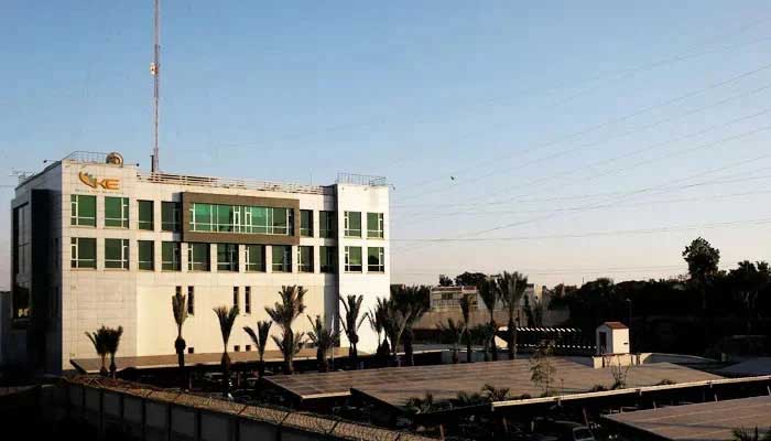 view of the K-Electric head office, with solar panels at the parking area, in Karachi, on January 24, 2023. — Reuters