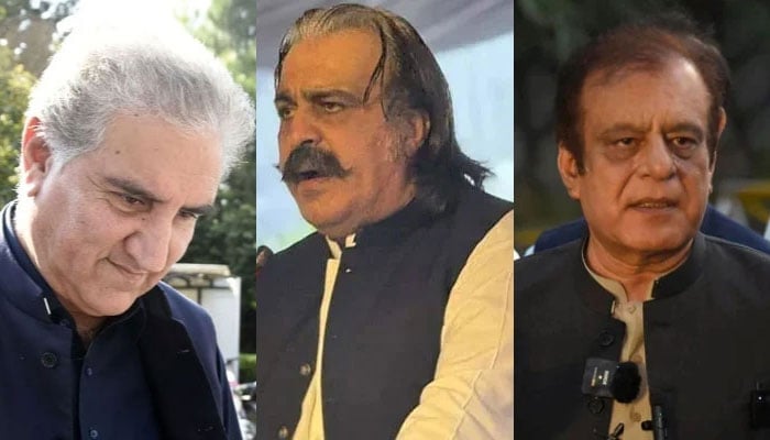 Pakistan Tehreek-e-Insaf (PTI) leaders Shah Mahmood Qureshi, Ali Amin Gandapur and Shibli Faraz. — Online/Facebook/Files