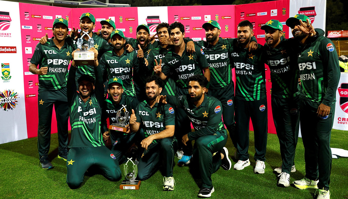 Pakistan players celebrate after winning an ODI series against Australia. —  Facebook/@PakistanCricketBoard/File