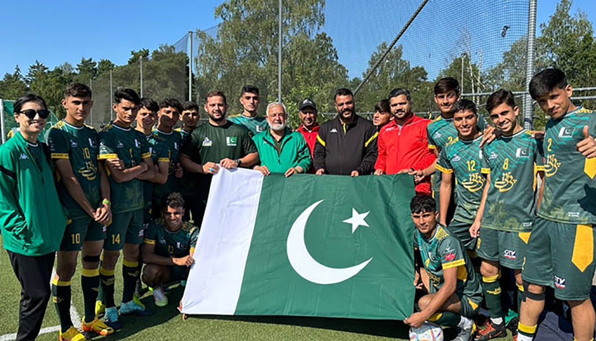 The Muslim Hands FC players pose for a photo after qualifying for the semi-finals of the Norway Cup 2024. — Reporter/Faizan Lakhani