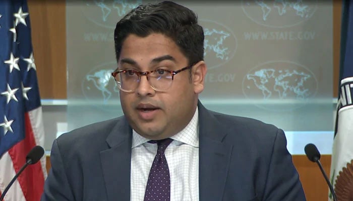 US State Departments Principal Deputy Spokesperson Vedant Patel speaks during a press briefing on May 30, 2024, in this still taken from a video. — US State Department/Website