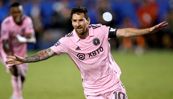 Inter Miami CF forward Lionel Messi reacts after scoring in the second half against FC Dallas at Toyota Stadium in Frisco, TX, US on August 6, 2023. — Reuters