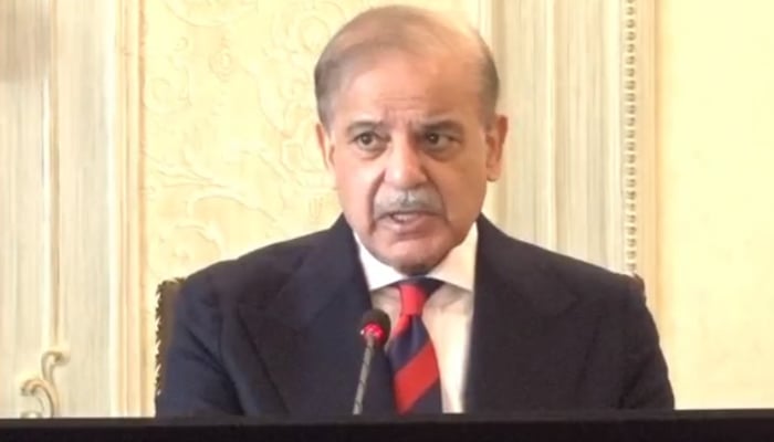 Prime Minister Shehbaz Sharif pictured addressing a meeting regarding prevention of human trafficking in Islamabad on December 20, 2024. — Radio Pakistan