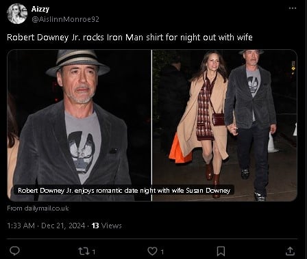 Robert Downey Jr. keeps Iron man close even on romantic date night with Susan