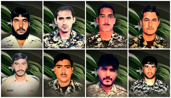 (From top left to bottom right) This collage shows martyred soldiers including Havildar Tahir Mehmood, Lance Naik Muhammad Ishaq, Lance Naik Hamid Ali Shaheed, Lance Naik Mosawir Shaheen, Havildar Umer Hayat, Lance Naik Sher Muhammad, Havildar Muhammad Hayat and Lance Naik Liaqat Ali. — ISPR/File