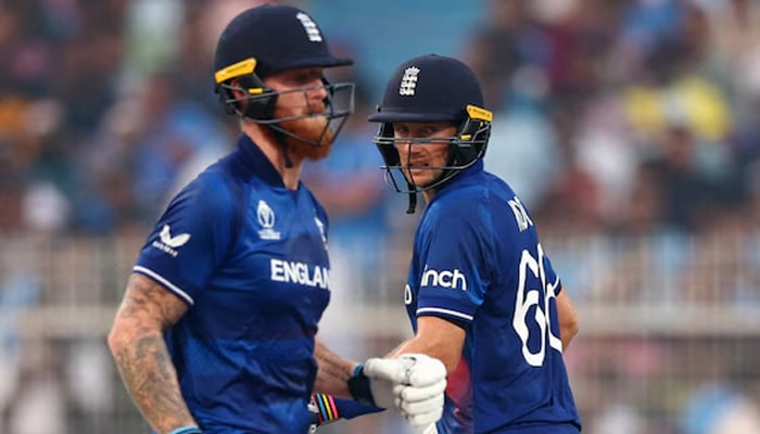 Englands Ben Stokes (left) and Joe Root in action during a match against Pakistan in the 2023 ICC World in Kolkata. — Reuters