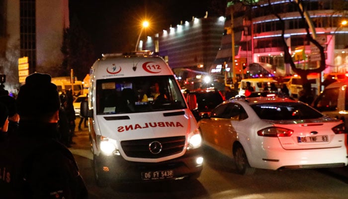 A representational image shows an ambulance outside an gallery in Ankara, Turkiye on December 19, 2016. — Reuters