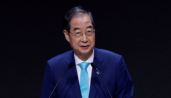 Han Duck-soo gives a speech during the opening ceremony of the AI Global Forum in Seoul, South Korea, May 22, 2024. — Reuters