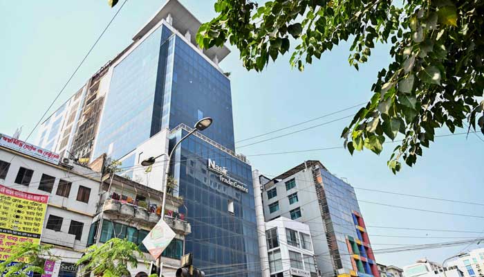 A general view shows the Somoy Television office inside the building (C) in Dhaka on December 23, 2024. — AFP