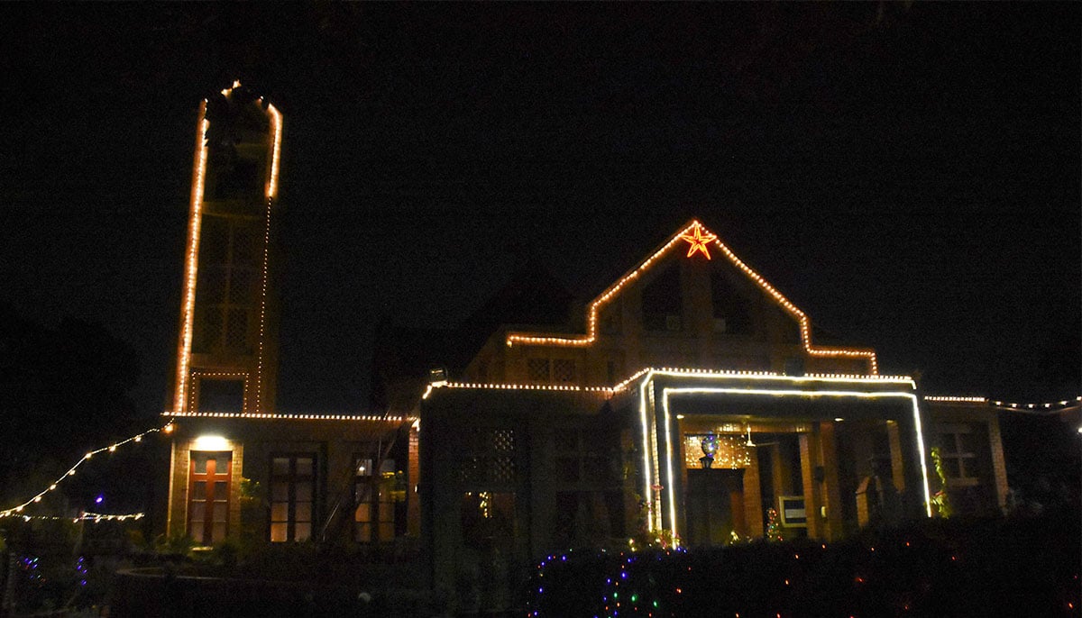 A view of Saint Thomas Church decorated with colorful lights in connection with Christmas celebrations in Islamabad on December 23, 2024. — Online