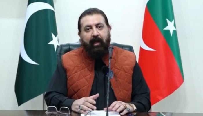 PTIs Information Secretary Sheikh Waqas Akram speaks during a press conference on December 15, 2024. — Screengrab via Facebook@PTIOfficial