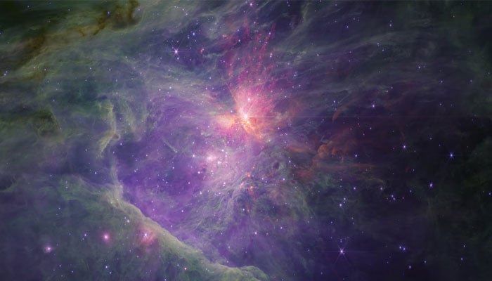 A long-wavelength image of the inner Orion Nebula and Trapezium cluster taken by the James Webb space telescope. — Nasa/File