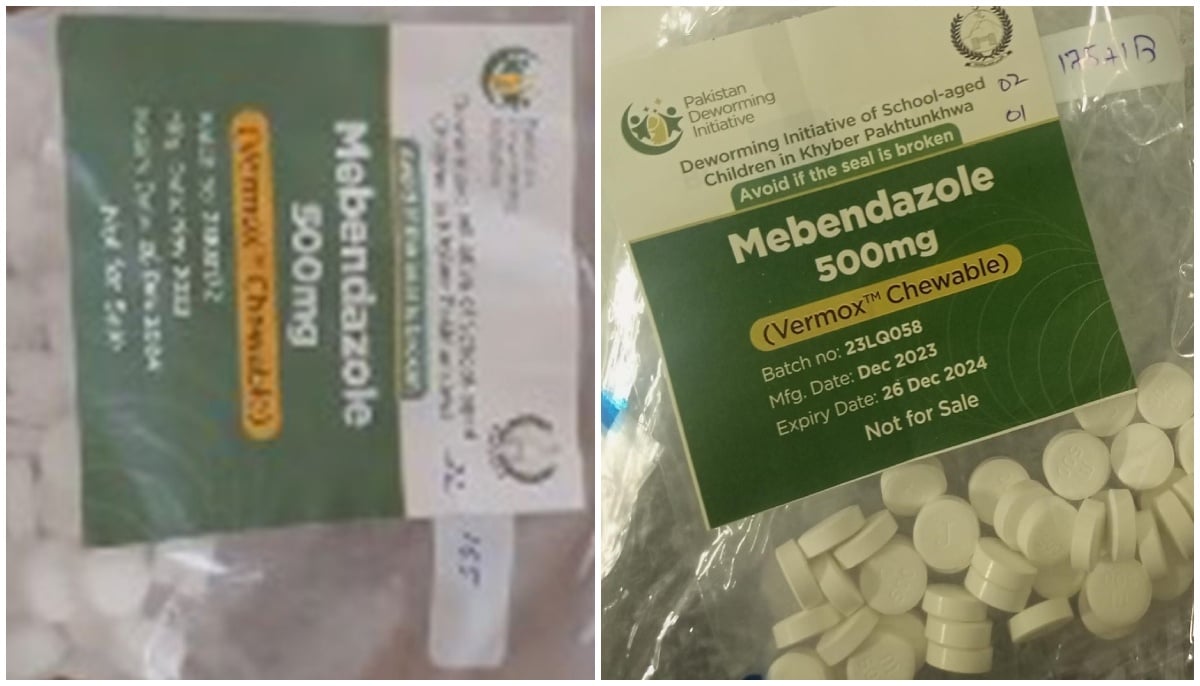 A screen grab of the tablets in the online video (left). A clearer image of the tablets provided by the provincial government officials, which show they are indeed for deworming (right).