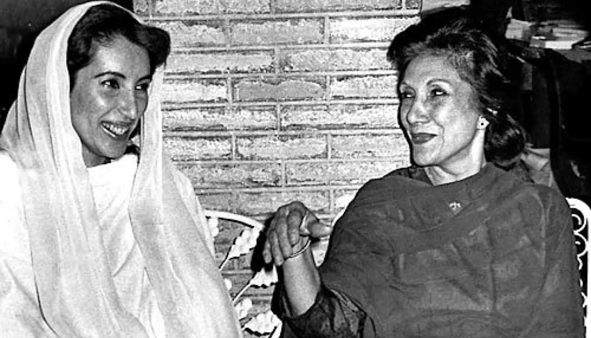 Benazir Bhutto and her mother Nusrat are shown in 1987 at their residence in Karachi after returning from London to prepare for Benazir’s impending marriage. — AFP