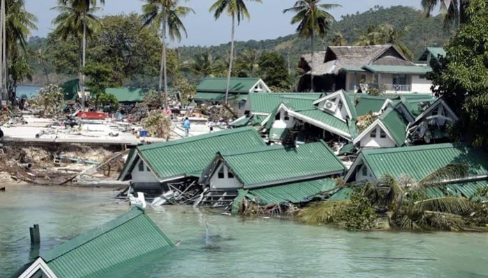 Submerged buildings near the pier at Ton Sai Bay in Thailand’s Phi Phi island, on December 28, 2004, after a tsunami hit the area two days earlier. — AFP/File