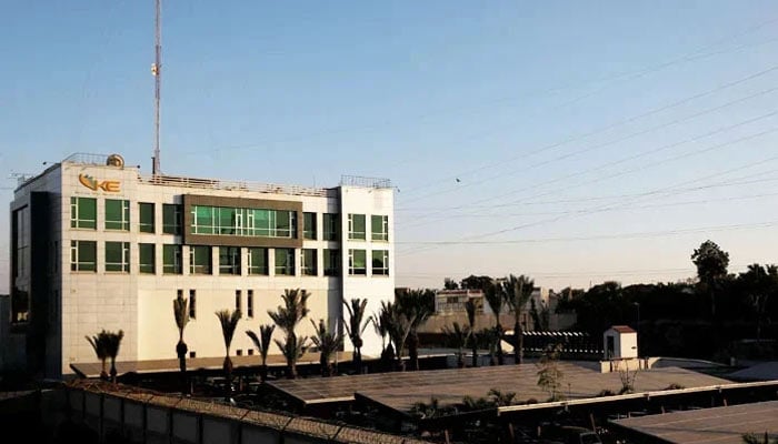 A view of the K-Electric head office, with solar panels at the parking area, in Karachi, on January 24, 2023. — Reuters