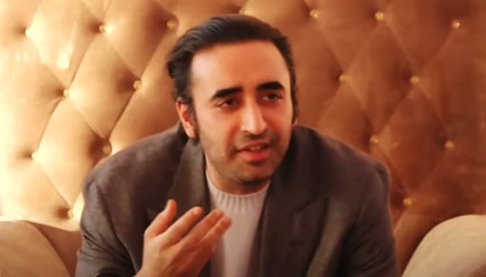 Pakistan Peoples Party (PPP) Chairman Bilawal Bhutto addressing press conference in Ratodero, Sindh, December 28, 2024. — Screengrab via YouTube/Geo News