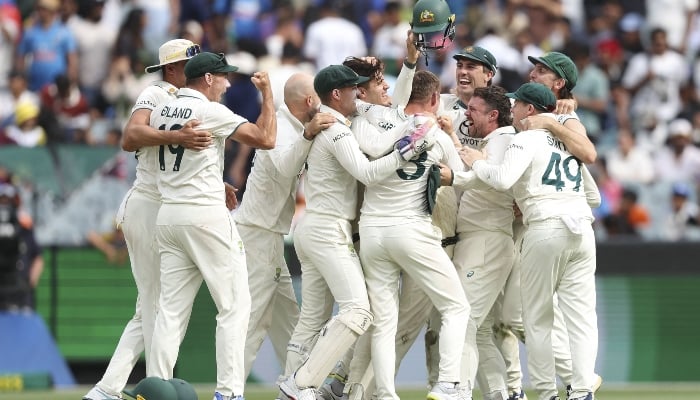 Australian players celebrate the final wicket on day five of fourth Test between Australia and India at the Melbourne Cricket Ground (MCG) in Melbourne on December 30, 2024. —AFP