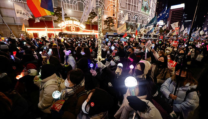 Protesters march during a rally against South Koreas impeached President Yoon Suk Yeol, who declared martial law, which was reversed hours later, in Seoul, South Korea, December 28, 2024. — Reuters