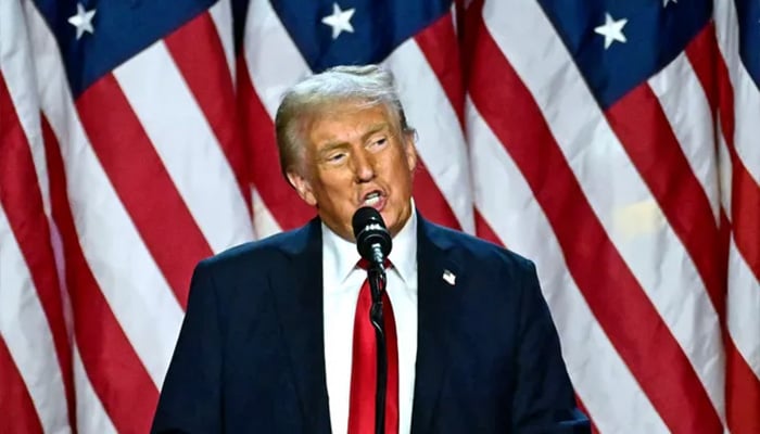 President-elect Donald Trump speaks during an election night event at the West Palm Beach Convention Center in West Palm Beach, Fla., on Nov. 6, 2024. — AFP