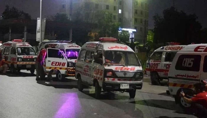 Several Edhi ambulances can be seen in this undated image. — AFP/File