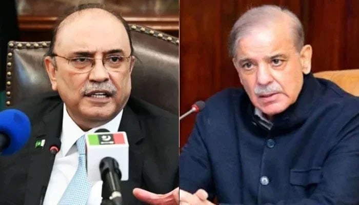 A combination of images showing President Asif Ali Zardari and Prime Minister Shehbaz Sharif. — APP/File