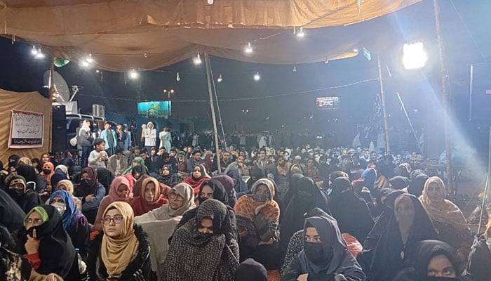 MWM protesters stage a sit-in at Karachi Numaish area on December 26, 2024. — X/@mwmpakofficial