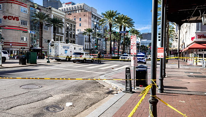 Vast presence of law enforcement at the scene of a mass casualty incident on Canal and Bourbon Street on January 1, 2025. — Reuters/Stephen Lew-Imagn