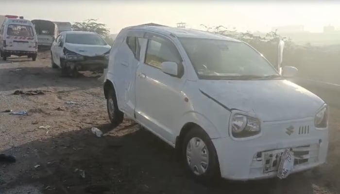 Two cars involved in the road accident near Karachi on January 4, 2025. —Reporter