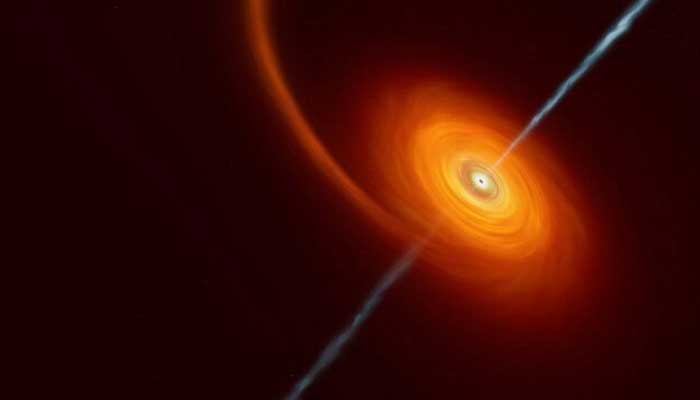 This undated artist’s impression illustrates how it might look when a star approaches too close to a black hole, where the star is squeezed by the intense gravitational pull of the black hole. — Reuters