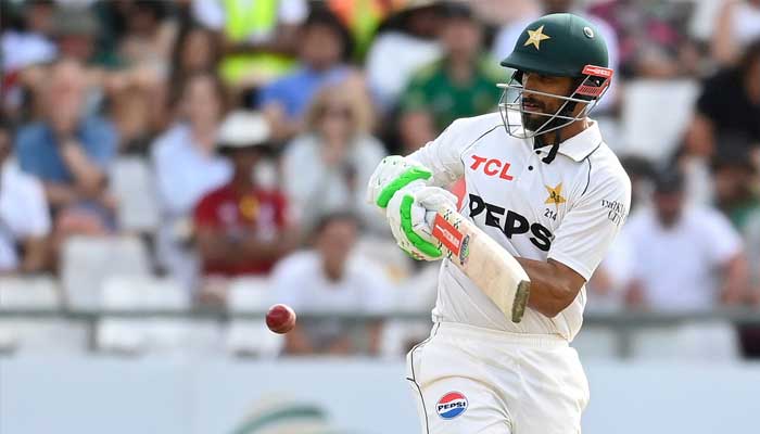 Pakistan captain Shan Masood plays a shot during second Test against South Africa in Newlands, Cape Town, January 6, 2025. — Facebook/@PakistanCricketBoard